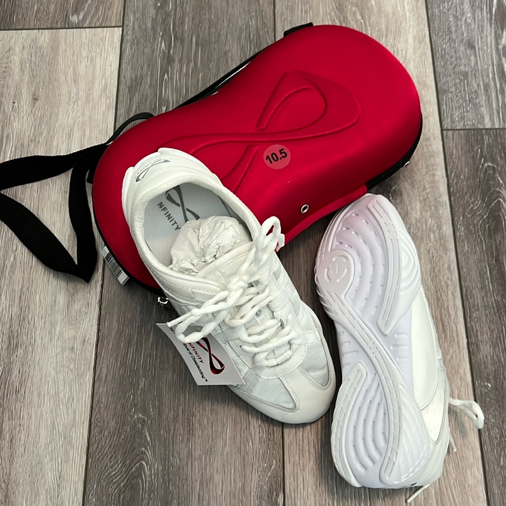 Nfinity White Athletic Shoes With Red Bag